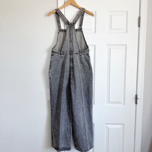 NEW RVCA Crystal Denim Overalls Gray Stripes Wide Leg Crop 100% Cotton Size M - Picture 7 of 15